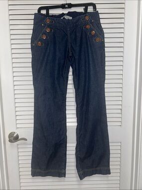 Forever 21 Dark Blue Wide-Leg Button-Accent Chambray Jeans Sailor Style